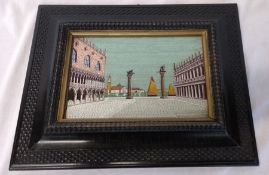 Framed micro mosaic depicting an Italian piazza 28.5cm x 19cm (internal measurement)