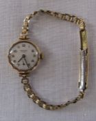 Ladies 9ct gold Excalibur 17 jewel cocktail watch with rolled gold strap