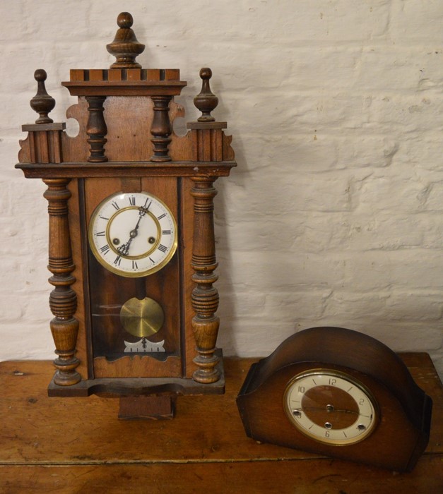 Vienna style wall clock (af) and a 1930s / 1950s mantel clock