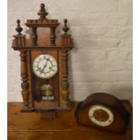 Vienna style wall clock (af) and a 1930s / 1950s mantel clock