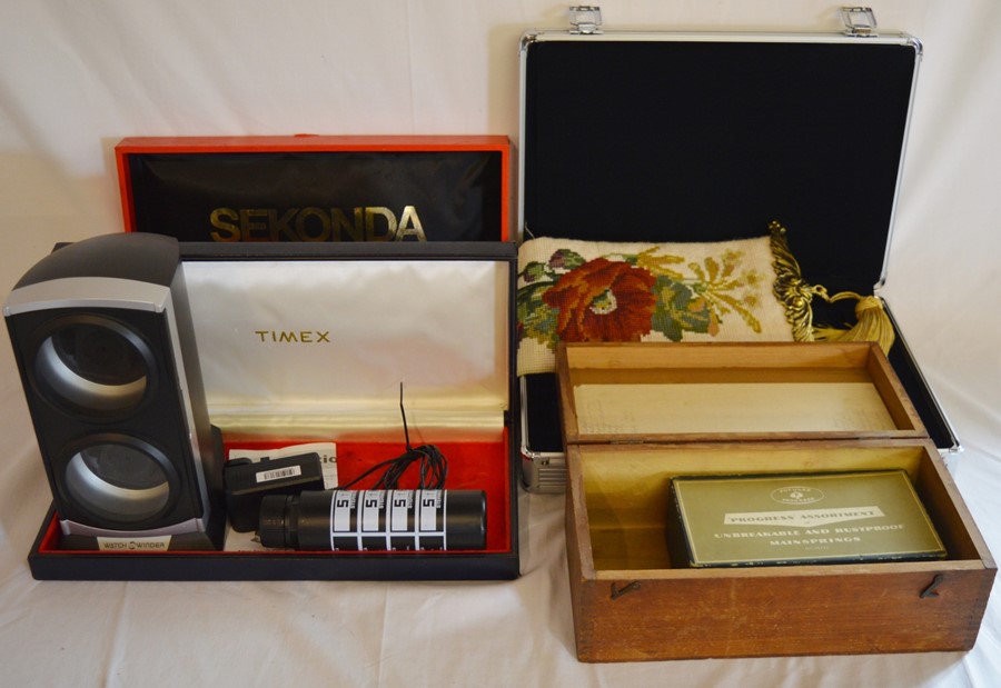 Aluminium carry case for watches (as new), Sekonda & Timex cases, double automatic watch winder,