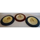 3 Edwardian circular concave portraits of young ladies