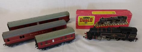 Hornby Dublo 2-6-4 tank locomotive and 3 mail carriages