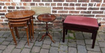 Adjustable piano stool, nest of tables and a wine table