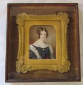 Victorian signed hand painted minature of a young lady in a wood, gilt and velvet frame by Samuel