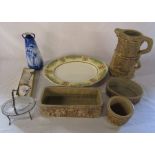 Quantity of Hillstonia pottery, meat dish, vase (af) and silver plate