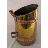 Brass and copper coal scuttle