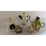 Selection of 5 novelty teapots - Cardew, SWC Teapot Co, Swineside and Portmeirion