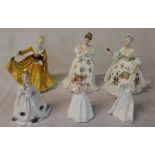 Royal Doulton figurines Kirsty HN2381 (damaged), Diana HN2468, Catherine HN3044, Christmas Carols