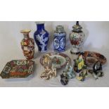 Selection of Oriental plates, vases and figures