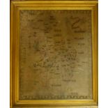 Framed 19th century needle point map of England & Wales. Frame size 47cm by 37cm