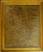 Framed 19th century needle point map of England & Wales. Frame size 47cm by 37cm