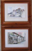 Pair of framed prints by Gwyn Jones - The Mustard Shop, Norwich & Sherringham