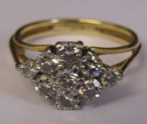 18ct gold 9 stone diamond cluster ring size N weight 4 g total carat weight 1.00 ct