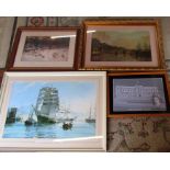 Various prints inc The Shortening Winter's Day by Joseph Farquharson & a framed lace picture of