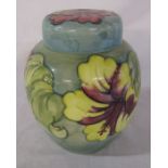Large Moorcroft ginger jar hibiscus design initialled WM to underside H 20 cm