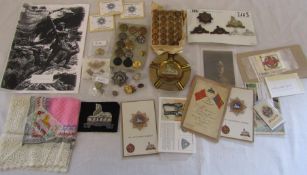 Assorted items relating to the Lincolnshire Regiment inc buttons, badges, ashtray, sweetheart