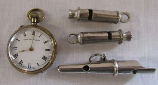 Best Patent Lever pocket watch & 3 whistles (Acme & 2 Civic Defence)