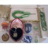 Assorted Oriental style jewellery inc jade necklaces and a silver and jade pendant