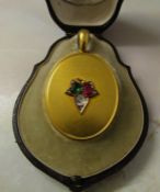 9ct gold multi gem locket with 18ct gold plate overlay, central rose on gold plated metal, diamond