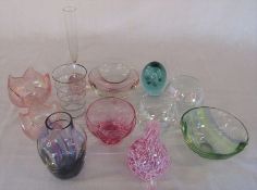 Assorted coloured and iridescent glassware