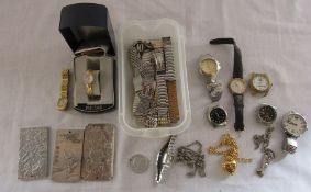Assorted gents and ladies watches, straps, costume jewellery and Oriental plaques