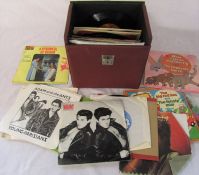 Box of assorted 7" singles inc Adam Ant, children's records and Status Quo