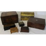2 Victorian mahogany jewellery boxes (damaged) brass casket, 2 Oriental lacquered boxes and 2