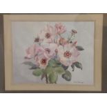 Framed watercolour "Dainty Bess Roses" signed J E Duley