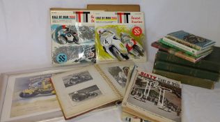 Selection of motorcycling collectables including 2 Isle of Man 1963 33 1/2 records, ltd ed print