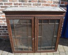 19th century carved oak glass fronted wall cabinet H 108cm W 112