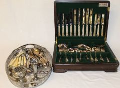 Cased half canteen of silver plated cutlery and selection of mixed silver plate