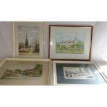 Large framed watercolour depicting Estate Cottages Aswarby Lincolnshire signed D Holman, framed