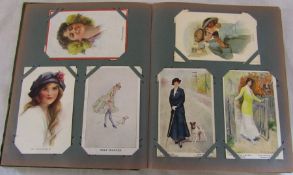 Postcard album containing 192 artists postcards relating to ladies dating from the early 1900s