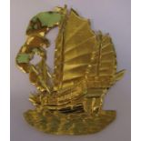 Tested as 18ct gold plaque of a sailing ship 6 cm x 8 cm weight 6.6 g