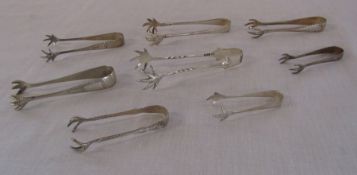 8 pairs of silver sugar tongs inc Sheffield 1907, 1951 Chester 1903, Birmingham 1900 and  London