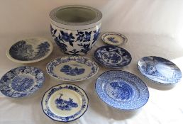 Various blue and white ceramics inc large jardiniere