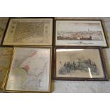 Framed print of Boston (glass broken), plan of Legal London 68 cm x 55 cm, map of the Wash & a