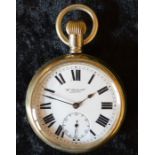 W  Ehrhardt London military pocket watch in a nickel screw case with enamel dial & engraved back &
