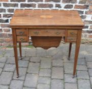 Late Victorian / early Edwardian work and games table (bowed top and damage to inlay)