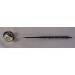 White metal ladle with George III 1762 three pence coin and twisted horse hair handle
