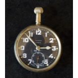 Zenith 30 hour Mark 5 long stem steel case pocket watch with black & luminous dial indistinct