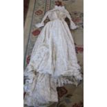 Vintage high neck lace wedding dress with train, zip fastening to rear
