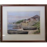 Framed watercolour of a coastal harbour scene by Norwich artist Tom Griffiths (1902-1990) 48 cm x 39
