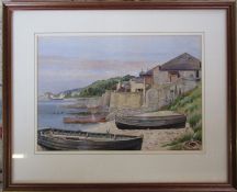 Framed watercolour of a coastal harbour scene by Norwich artist Tom Griffiths (1902-1990) 48 cm x 39