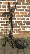 Wrought iron plant stand and 2 hanging baskets