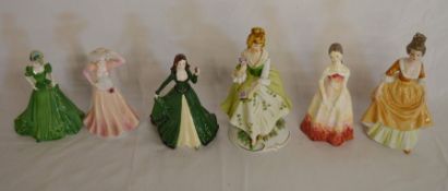 6 figurines including Coalport Debutantes Stella, Happy Christmas & Celebration Time