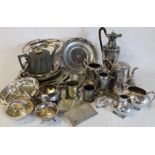 Selection of silver plate including trays, jugs and bowls, cigarette cases etc.