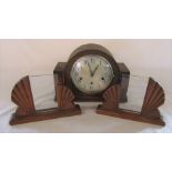 Pair of wooden 1930s photo frames and a mantel clock