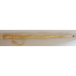 Narwhal tusk walking stick with turned flat pommel. Length approx. 94cm Weight approx 1.05kg with